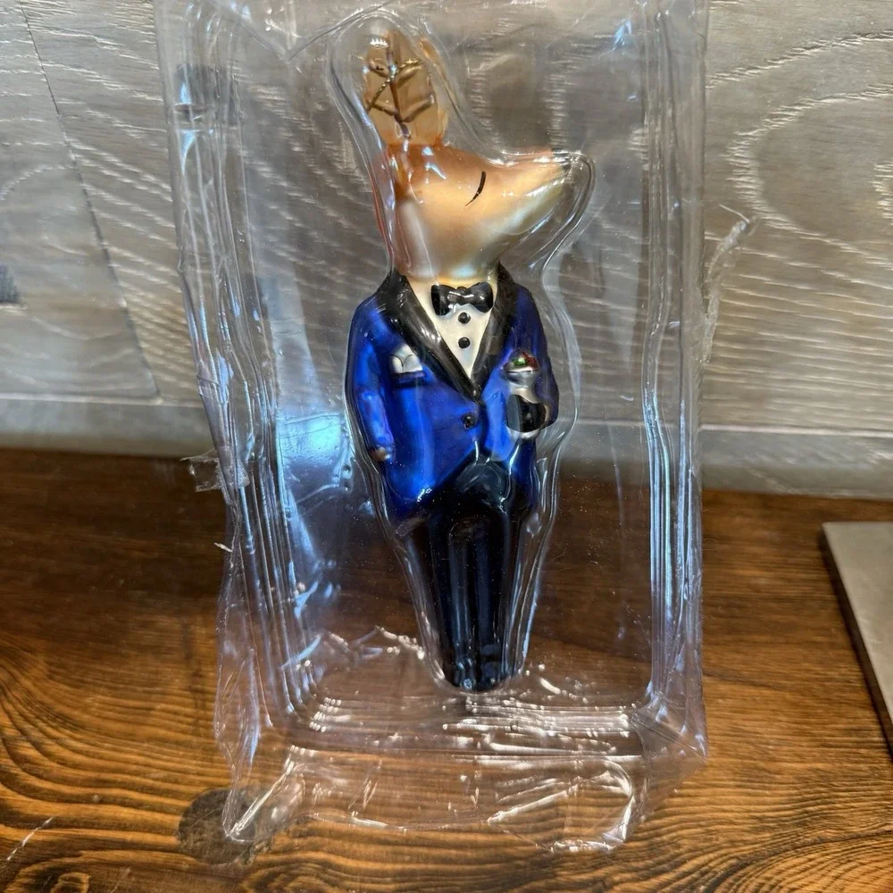 Pottery Barn Reindeer Dasher Ornament Blown Glass Christmas With Original Box